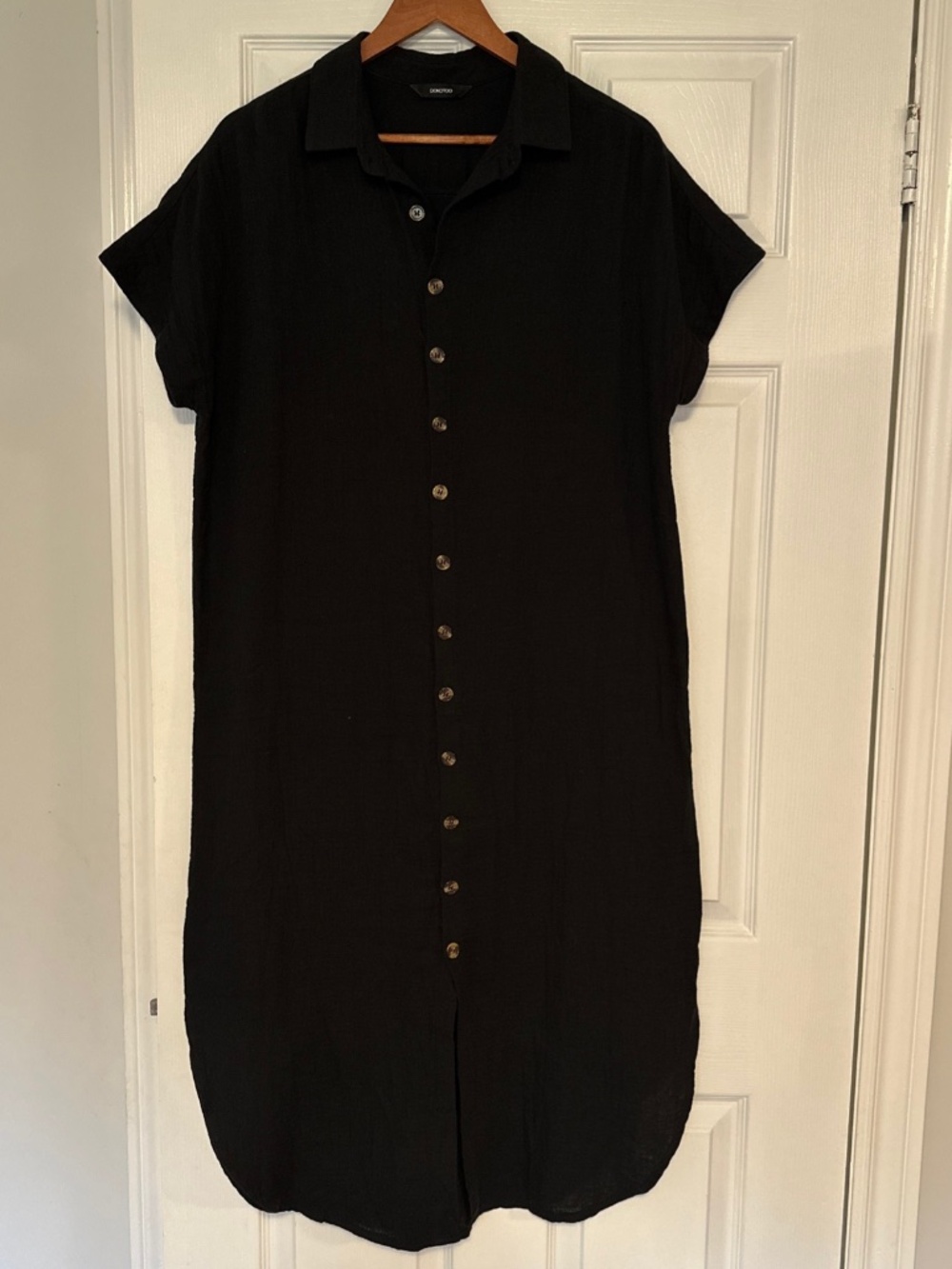 Dokotoo Button Down Shirt Dress Women's Small Black Beach Cover-up Pool Gauze
